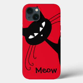 Quirky Funny Black Cat Feline iPhone 13 Hoesje