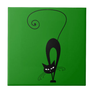 Quirky Funny Black Cat Feline Tegeltje