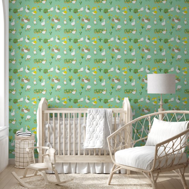 Quirky Geese & Daffodils Nursery Pattern Behang (Kinderen)