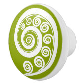Quirky Green & White Unfurling Fern Frond Keramische Knop (Rechts)