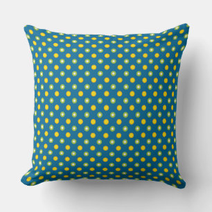 Quirky Green Yellow Polka Dots op donkerblauw Kussen