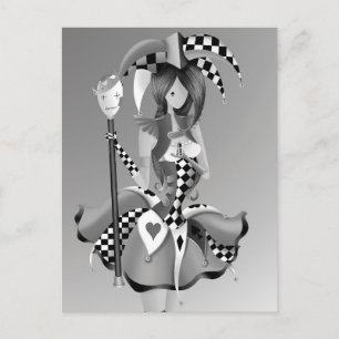 Quirky Jester & Puppet King Monochrome Ansichtkaa Briefkaart