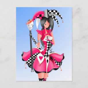 Quirky Jester & Puppet King Pink Briefkaart