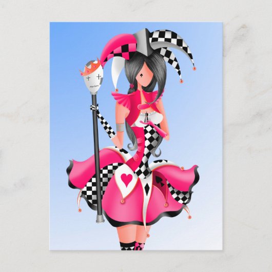 Quirky Jester & Puppet King Pink Briefkaart (Voorkant)