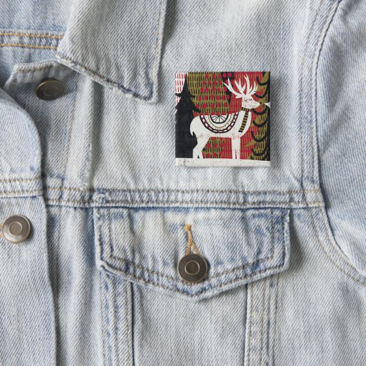 Quirky Kerstdeer Vierkante Button 5,1 Cm (In situ)