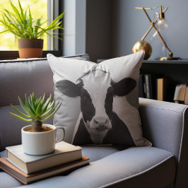 Quirky Koe Black en White Novelty Kussen