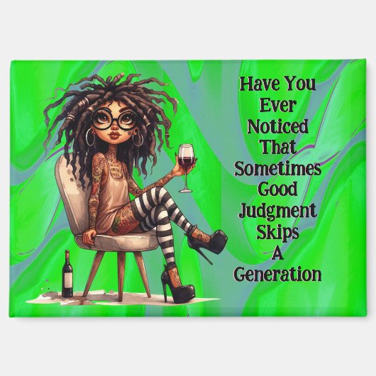 Quirky Lady Tattoo & Wine Judgement Magnet Magneet (Voorkant)
