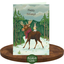 Quirky Moose Rabbit Forest Winter Scene Kerstmis
