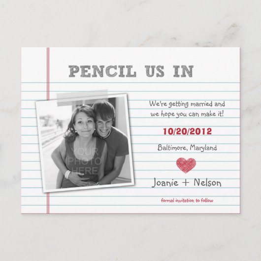 Quirky Note Photo Save the Date Card Aankondigingskaart (Voorkant)