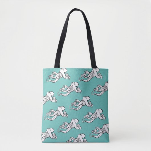 Quirky Octopus Sketches Patroon Blauwgroen Draagtas (Voorkant)