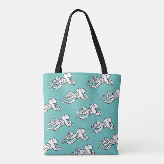 Quirky Octopus Sketches Patroon Blauwgroen Draagtas (Achterkant)