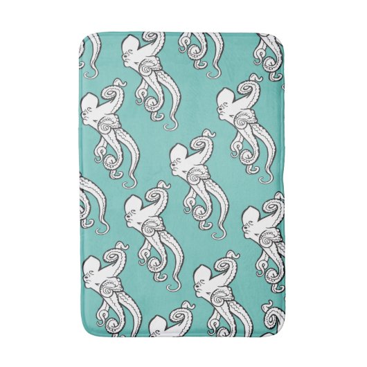 Quirky Octopus Sketches Pattern Teal Badmat (Voorkant Verticaal)