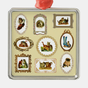 Quirky omlijnd kattenpatroon metalen ornament