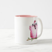 Quirky Pink Chirping Bird Collectible Tweekleurige Koffiemok (Voorkant rechts)