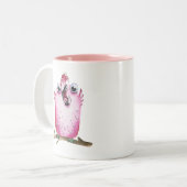 Quirky Pink Chirping Bird Collectible Tweekleurige Koffiemok (Voorkant links)