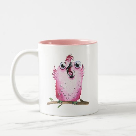 Quirky Pink Chirping Bird Collectible Tweekleurige Koffiemok (Links)