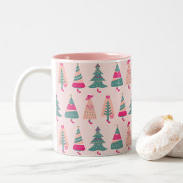 Quirky Pink Girly Feminine-kerstbomen  Tweekleurige Koffiemok