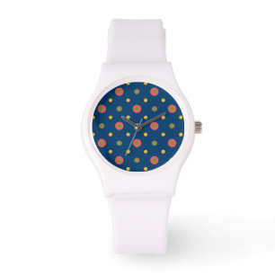 Quirky Polka Dots op Navy Blue Sporty polshorloge Horloge