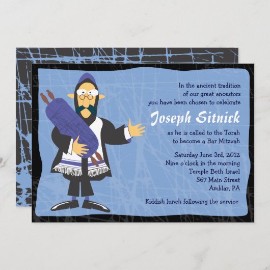 Quirky Rabbi Bar Bat Mitzvah Uitnodiging (Voorkant / Achterkant)
