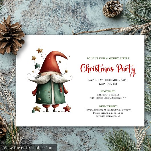Quirky red green Christmas party invitation card