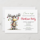Quirky red green reindeer Christmas party invite Kaart (Voorkant)