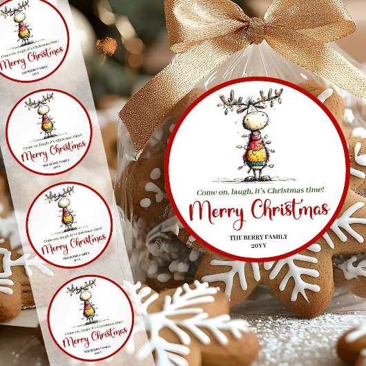 Quirky reindeer fun whimsical Xmas sticker style
