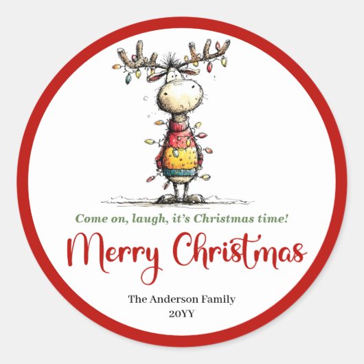 Quirky reindeer fun whimsical Xmas sticker style (Voorkant)