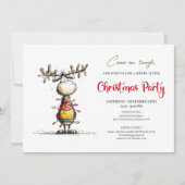 Quirky Reindeer Holiday Party Invitation Card (Devant)