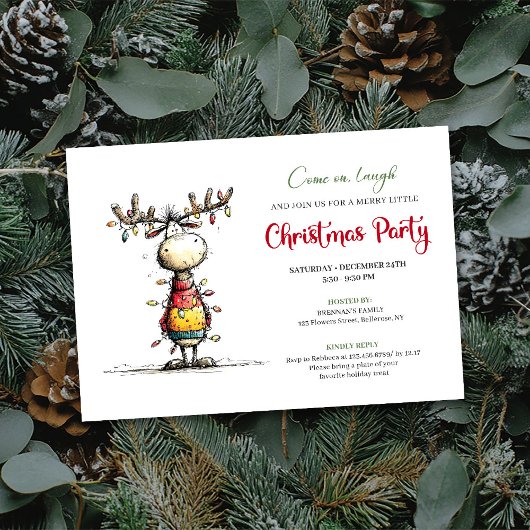 Quirky Reindeer Holiday Party Invitation Card