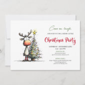 Quirky Reindeer Minimalist Holiday Party Invite Kaart (Voorkant)