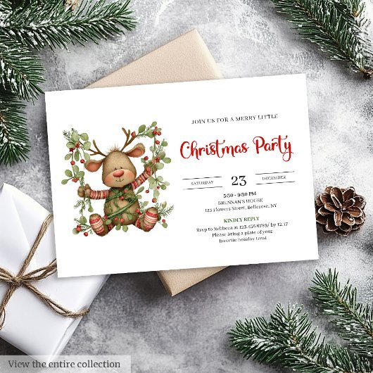 Quirky Reindeer modern chic Christmas invitation