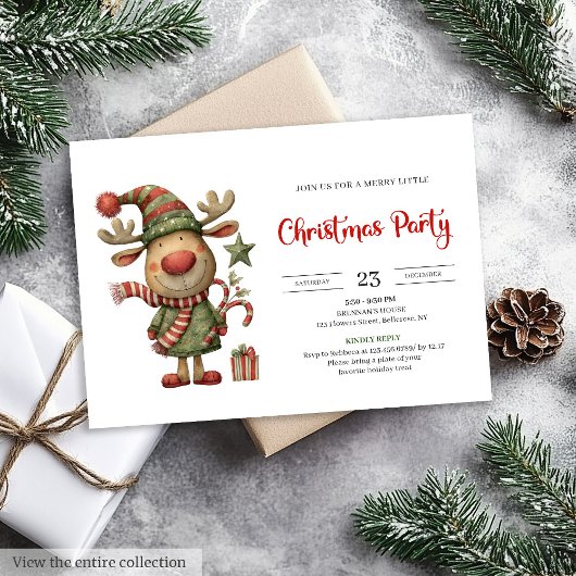 Quirky Reindeer Modern Festive Holiday Invitation