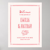 Quirky Retro Hand Drawn Cupid Wedding Welcome Sign Poster (Voorkant)