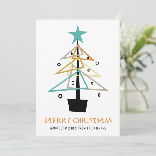 Quirky Retro kerstboom midden midden eeuw modern Feestdagenkaart (Staand voorkant)