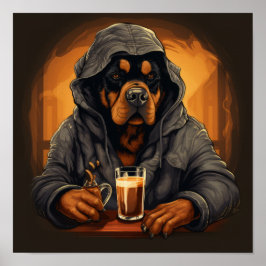 Quirky Rottweiler Caricature Poster - Proost op ee