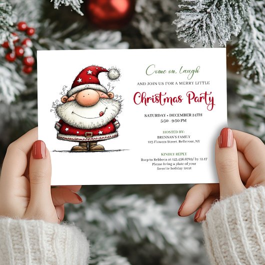 Quirky Santa Hand Lettering Christmas Invitation