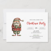 Quirky Santa Trendy Red Green Holiday Party Invite Kaart (Voorkant)