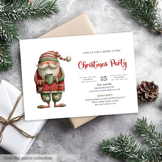 Quirky Santa Trendy Red Green Holiday Party Invite Kaart