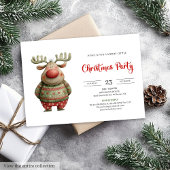 Quirky Santa Trendy Red Green Holiday Party Invite Kaart