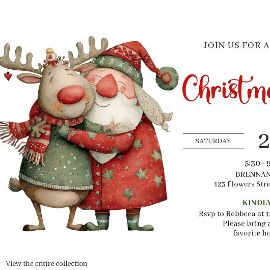 Quirky Santa Trendy Red Green Holiday Party Invite Kaart