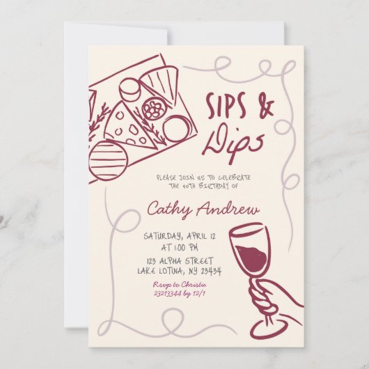 Quirky Sips and Dips Verjaardagsfeestje Kaart (Voorkant)