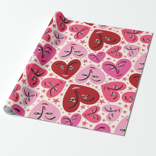 Quirky Smiling Hearts Valentijn Cadeaupapier (Uitgerold)