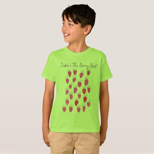 Quirky Strawberry Pattern Boy T-Shirt (Voorkant volledig)