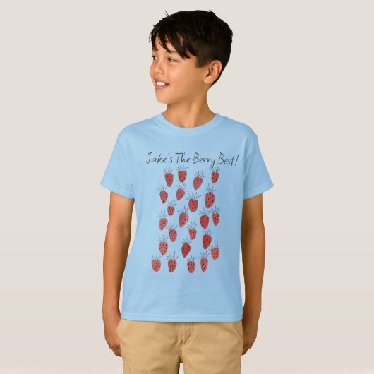 Quirky Strawberry Pattern Boy T-Shirt (Voorkant volledig)