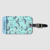 Quirky Striped Turquoise Flamingos Pattern Bagagelabel (Voorkant (horizontaal))