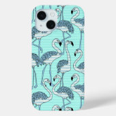 Quirky Striped Turquoise Flamingos Pattern Case-Mate iPhone Case (Achterkant)