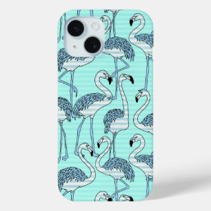 Quirky Striped Turquoise Flamingos Pattern