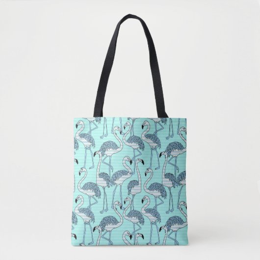 Quirky Striped Turquoise Flamingos Pattern Draagtas (Voorkant)