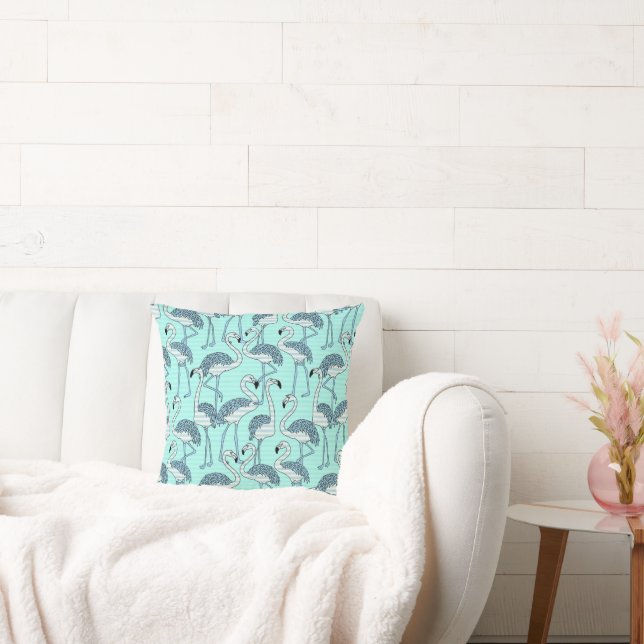 Quirky Striped Turquoise Flamingos Pattern Kussen (Bank)