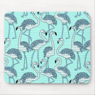 Quirky Striped Turquoise Flamingos Pattern Muismat